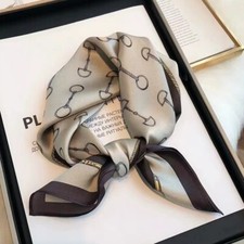 100 Silk Scarf Women Brown Horse Buckle Kerchief Head Neck Hair Bandana 53 53cm