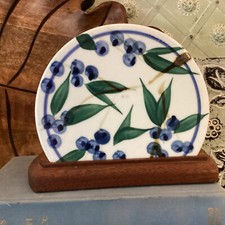 Georgetown Studio Maine Blueberry Pottery Handpainted Napkin Holder Vintage Gift