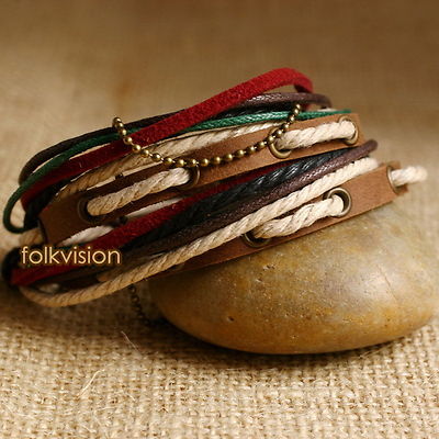11PCS Wholesale TRIBAL SURFER HANDMADE LEATHER HEMP BRACELET LB095