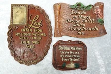 3 Vintage Faux Wood Lord God Bless Our Home I Can Do All Things Wall Plaques