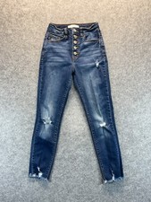Kancan Women's Jeans Size 1 24 Karlianne Exposed Button Fly High Rise Distressed
