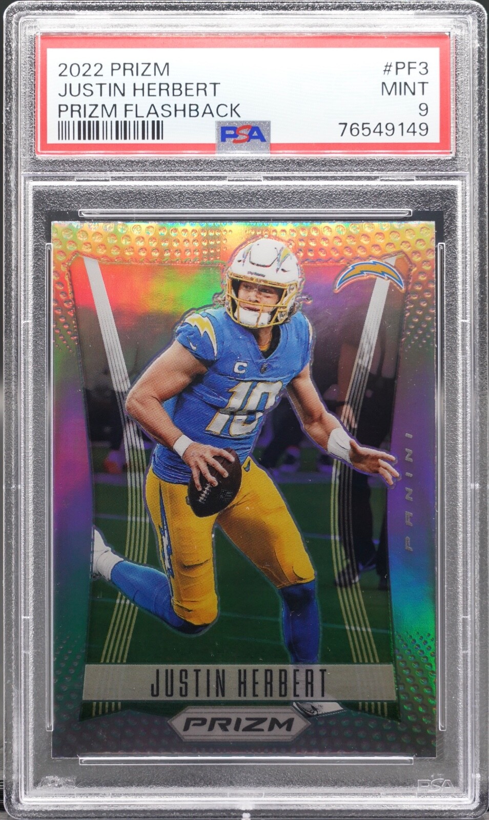 2022 Panini Prizm - Justin Herbert Flashback Silver Prizm Football Card PSA 9