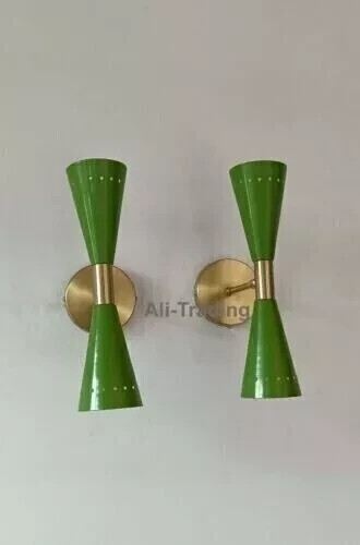 1950's Mid Century Modern Brass Italian Wall Sconce Stilnovo Wall Fixture Lamps - Picture 3 of 6
