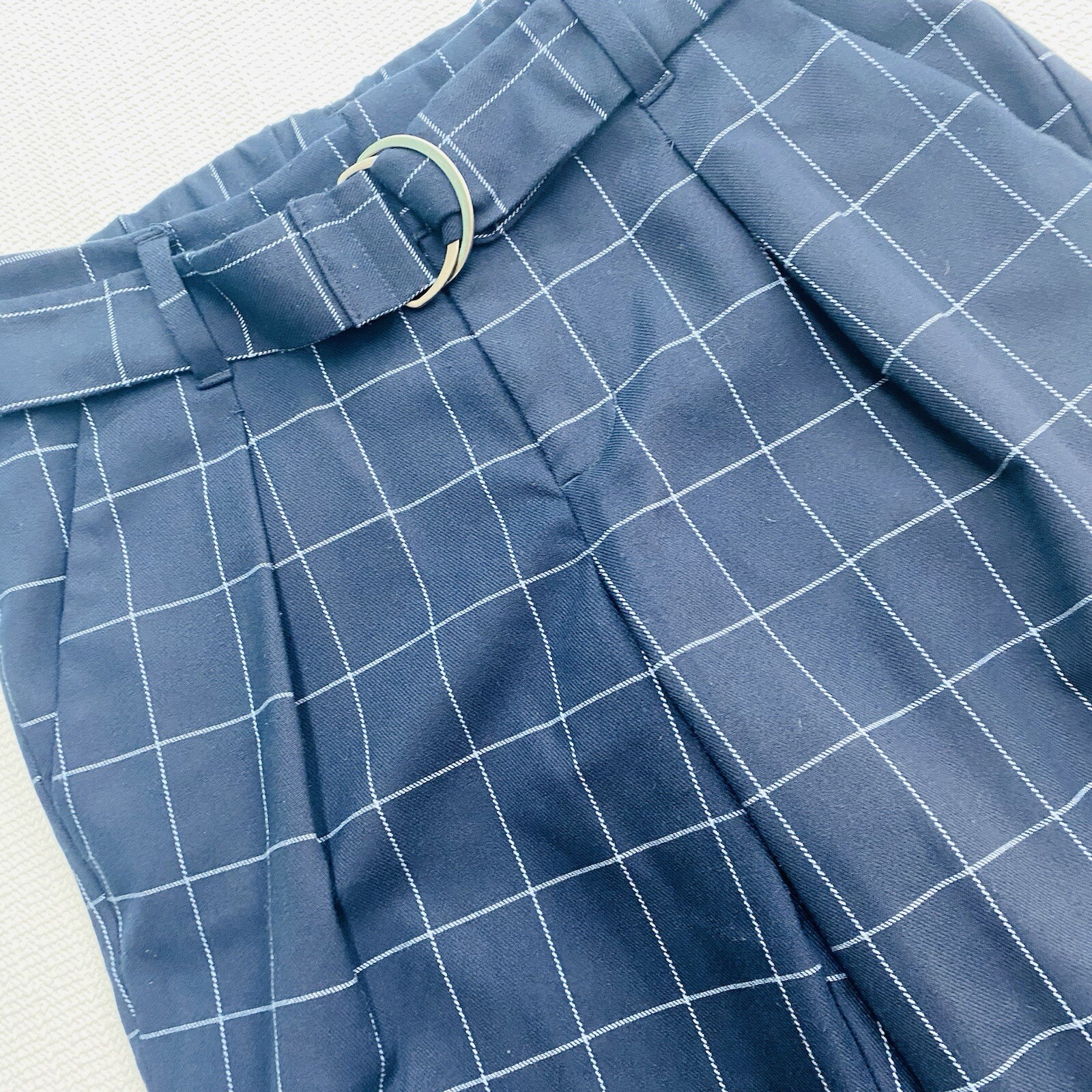 A New Day Womens  2 Blue Pleated Straight Leg Dress ankle Pants Belted Waist