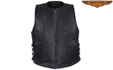 Premium Black Women's Leather Motorcycle Side Straps Concealed Biker Club Vest