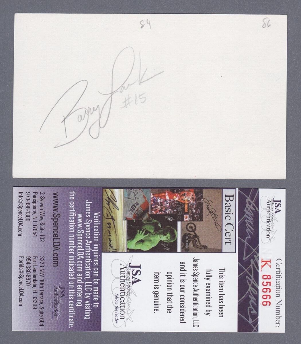 Barry Larkin Autographed Signed HOF Index Card Auto With JSA Certification - Pencil