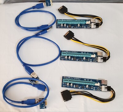 Lot of 3 FebSmart PCI-E 1x to PCI-E 16x PCI Express 164 PIN NEW