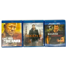 Blu-ray Movies Live Free or Die Hard, Taken 2, And The Bourne Supremacy Action