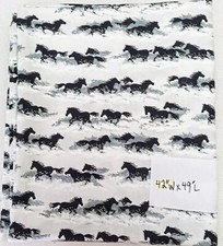 Vtg 70s Retro Horses 100% Cotton Screen Print Fabric 42" x 49" (1 Yards 12")