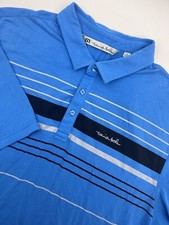Travis Mathew Polo Shirt Men's XL Blue Gray Black Striped Short Sleeve Golf S/S