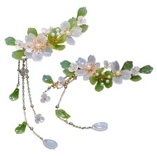 Chinese Hair Clips Girls Hanfu Hair Accessories Green Flower Headpiece Ancient