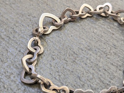 Vintage Sterling Silver Bracelet Heart Link Chain 8.25
