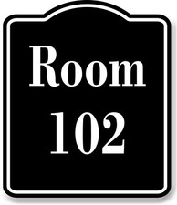 Room 102 Number Building BLACK Aluminum Composite Sign
