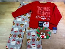 New Boy's Up-Late Christmas PJ Set saysTriple Threat has Santa,Reindeer,Snowman