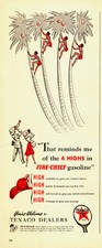1951 vintage Ad, TEXACO FIRE CHIEF GASOLINE Art Cartoon Coconut Palm -080814