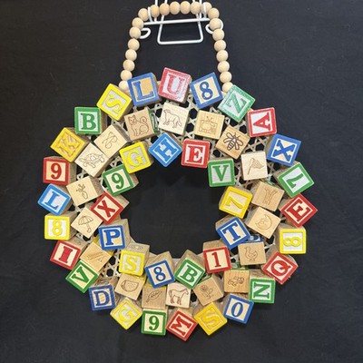 Vintage Wooden Blocks Door Hanger Wreath 