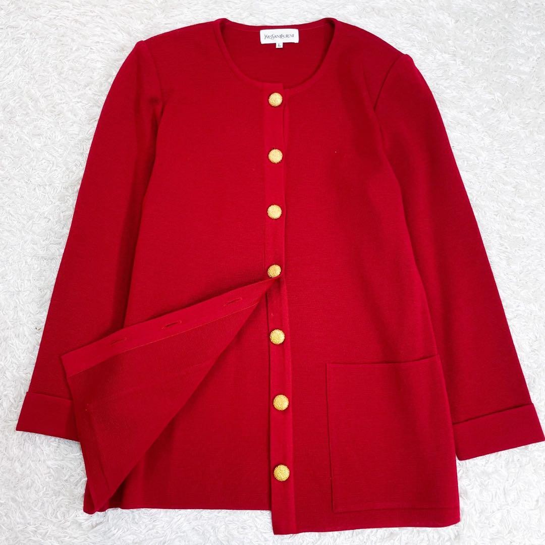 Autentico cardigan Yves Saint Laurent bottoni oro rosso girocollo taglia L donna