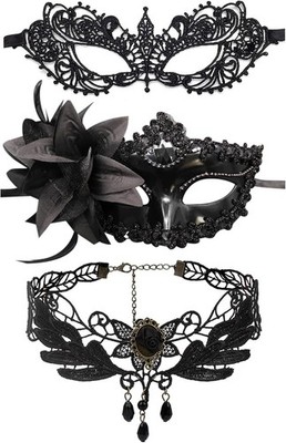 JewelryWe Schmuck 3 PCS Choker Halsband Halskette Set Schwarz Stretch Samt Cl...