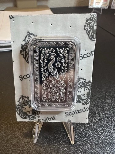 1 oz .999 Silver Bar - Scottsdale Marquee Peacock Silver Bullion Bar #A686
