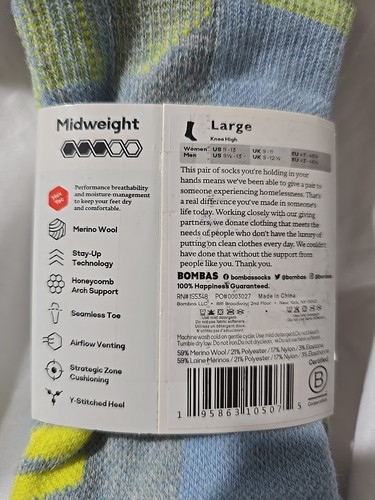 Neu mit Etikett Bombas Unisex Merinowollmischung mittelschwere wadenhohe Socken Größe L blau - Bild 4 von 4