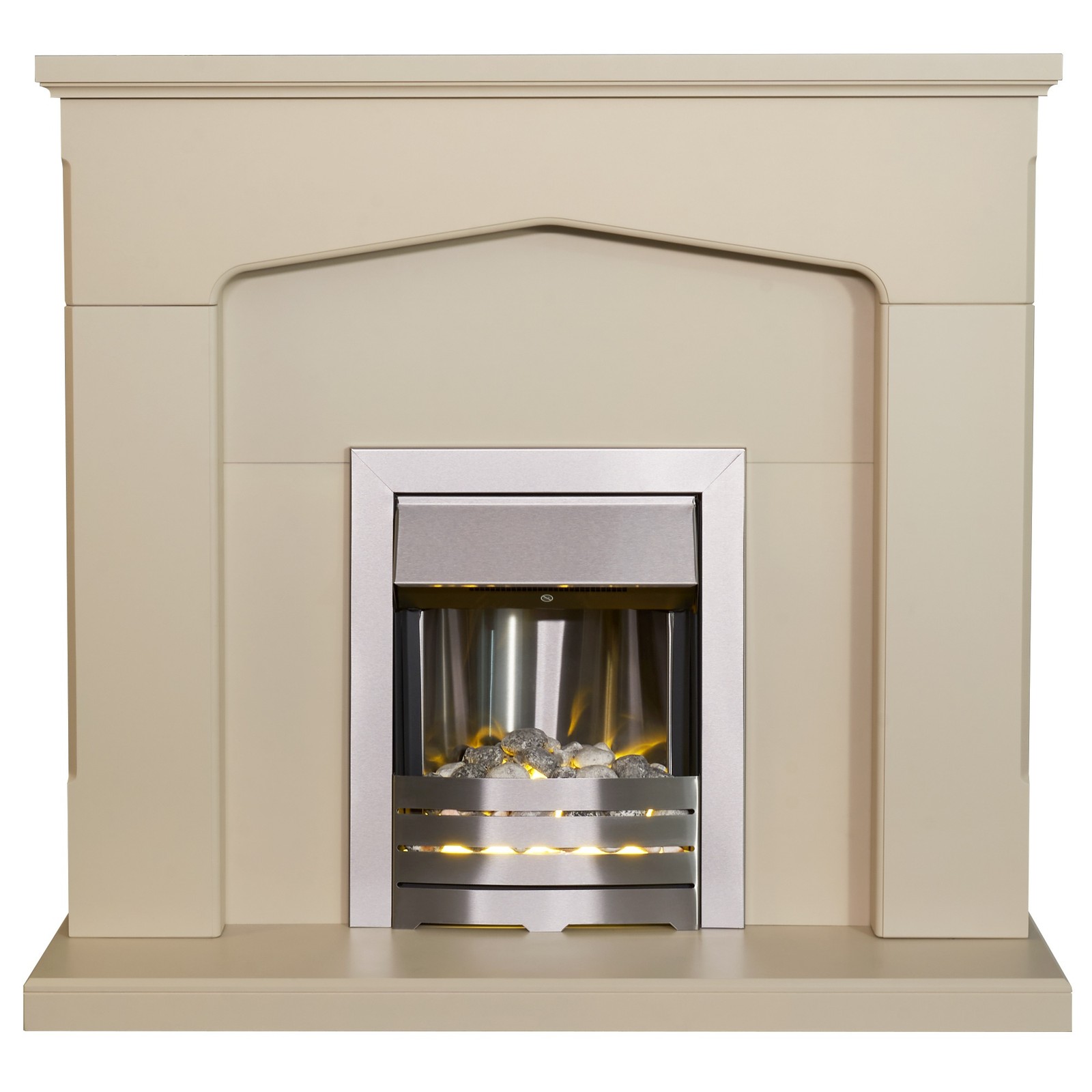Adam Cotswold Fireplace Stone Effect + Helios Electric Fire Brushed Steel, 48" - Image 2