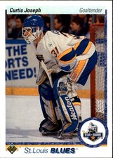 1990 UPPER DECK NHL Hockey Star Rookie Card #175--CURTIS JOSEPH, ST. Louis Blues. rookie card picture