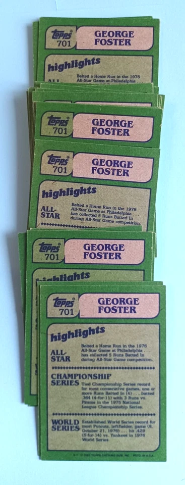 1982 TOPPS GEORGE FOSTER #701 IN ACTION LOT OF 20 CINCINNATI REDS EX-MINT - Image 2 of 3