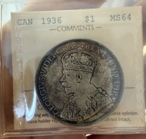 1936 Silver Dollar Canada ICCS - MS64