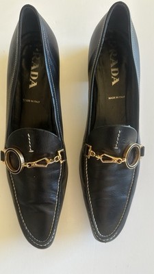 Prada Loafers Black Gold Tone Horse bit Hardware