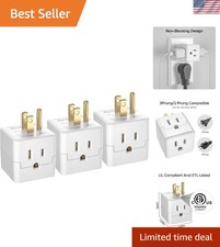 Listed 3-Pack 3-Outlet Power Splitter - Safe Compact 90-Degree Adapter