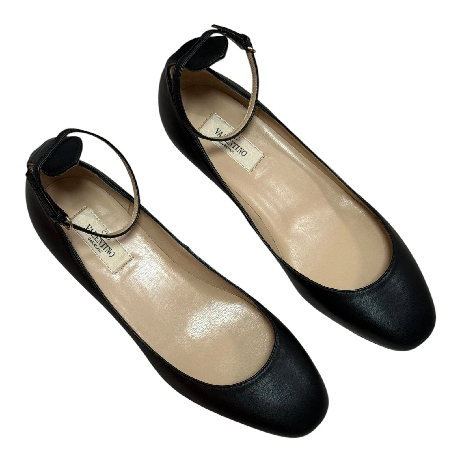 Valentino — Valentino Garavani Tan Go Ballet Flats Black Leather Ankle Strap EU 39 UK 6 US 9