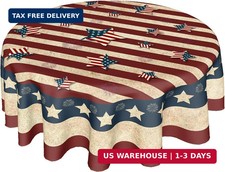 American Flag Tablecloth Round 60 Inch 4th of July Memorial Day Patriotic Table