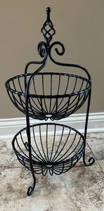 Gourmet 2-Tier Scrolled Metal Countertop Tabletop Fruit Basket Black