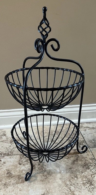 Gourmet 2-Tier Scrolled Metal Countertop Tabletop Fruit Basket Black
