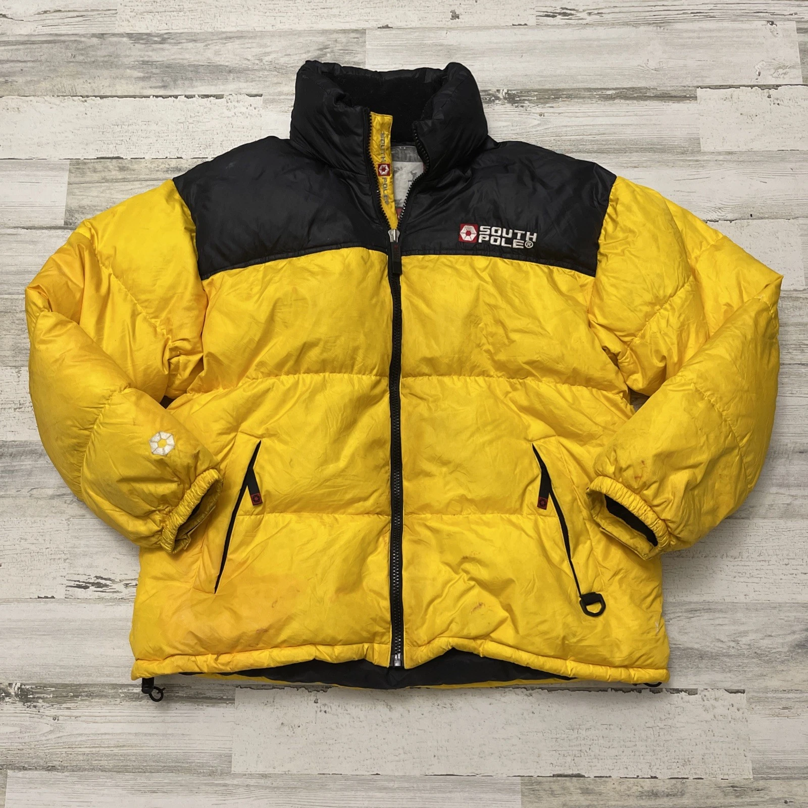 Vintage Southpole Yellow Black Down Puffer Jacket XL Hip Hop