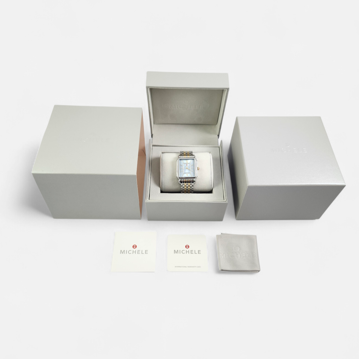 Like New Condition…Authentic Michelle Deco Watch. Comes with Original Box. AUTHENTIC MINT IN BOX Michele Deco 16 SS MOP DIAL DIAMONDS  main image 3
