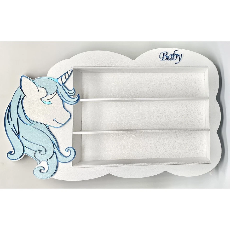 Mobiletto legno UNICORNO CELESTE c/24 Unicorni  portaconfetti BOMBONIERA 130J - Immagine 2 di 3
