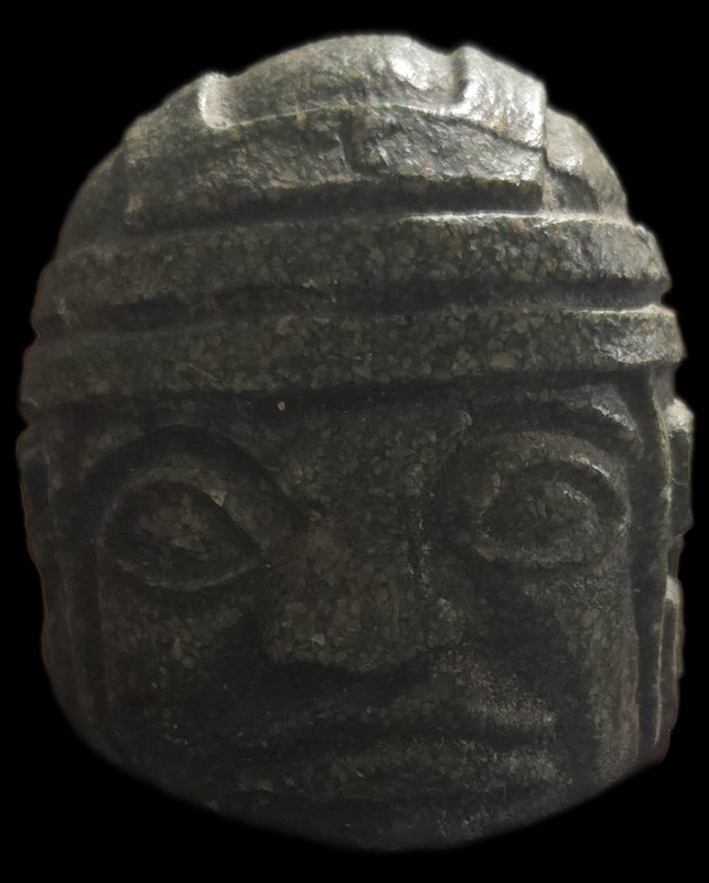 Vintage Crushed Green Stone Mayan Aztec Stone Head Artesenia Mexica