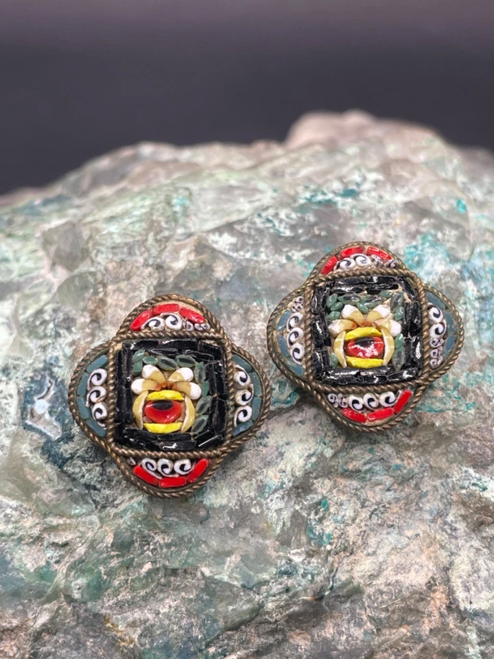 Antike Micro-Mosaik-Ohrringe mit Clip – Italien um 1930–1950 - Bild 2 von 4