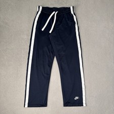 Vintage Y2K Nike Track Pants Mens S Navy Baggy Wide Leg Stripe Mesh Basketball