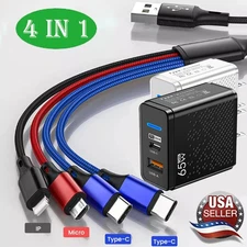 Multi Charging Cable 4 in 1 Multiple USB Fast Charger For iPhone Type C Micro US