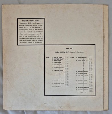 KPM Music Recorded Library - KPM 1047 'Single Instruments Volume 1 - Percussion'