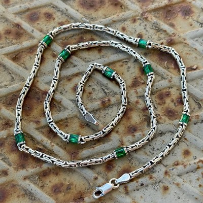 925 Sterling Silber Smaragd Edelstein Runde König Kette Halskette