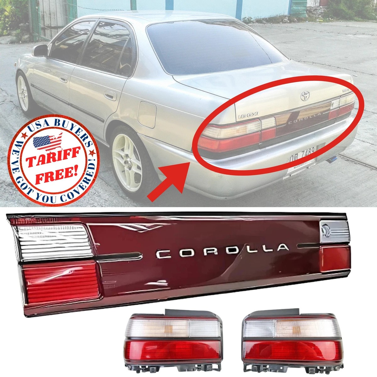 Fit Toyota Corolla 93-97 JDM Taillights & Ganish Center Reflector