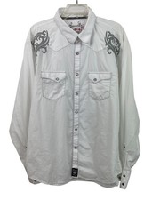 Wrangler Rock 47 Pearl Snap Shirt Mens XXL White Embroidered Western Rockabilly