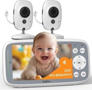 BOIFUN 4" IPS 720P Babyphone mit 2 Kamera VOX 1760mAh Lithium-Akku 5m Nachtsicht