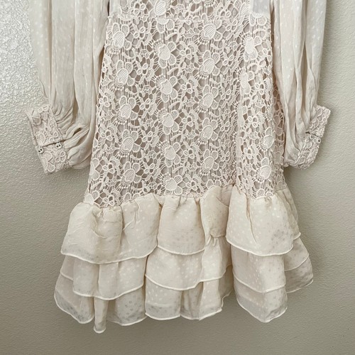 ByTimo Dress Womens Medium Cream Dot Jacquard Floral Crochet Mini Boho Coquette - Picture 6 of 12