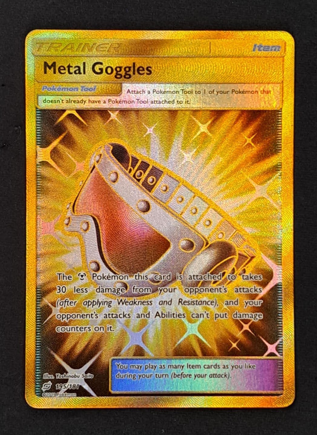 2019 Pokemon Team Up Metal Goggles 195/181 Gold Secret Rare NM
