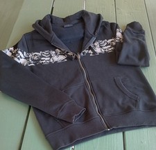 Men's Full Zip Hoodie with Light Reflective Skulls Size Small- FREE SHIPPING 