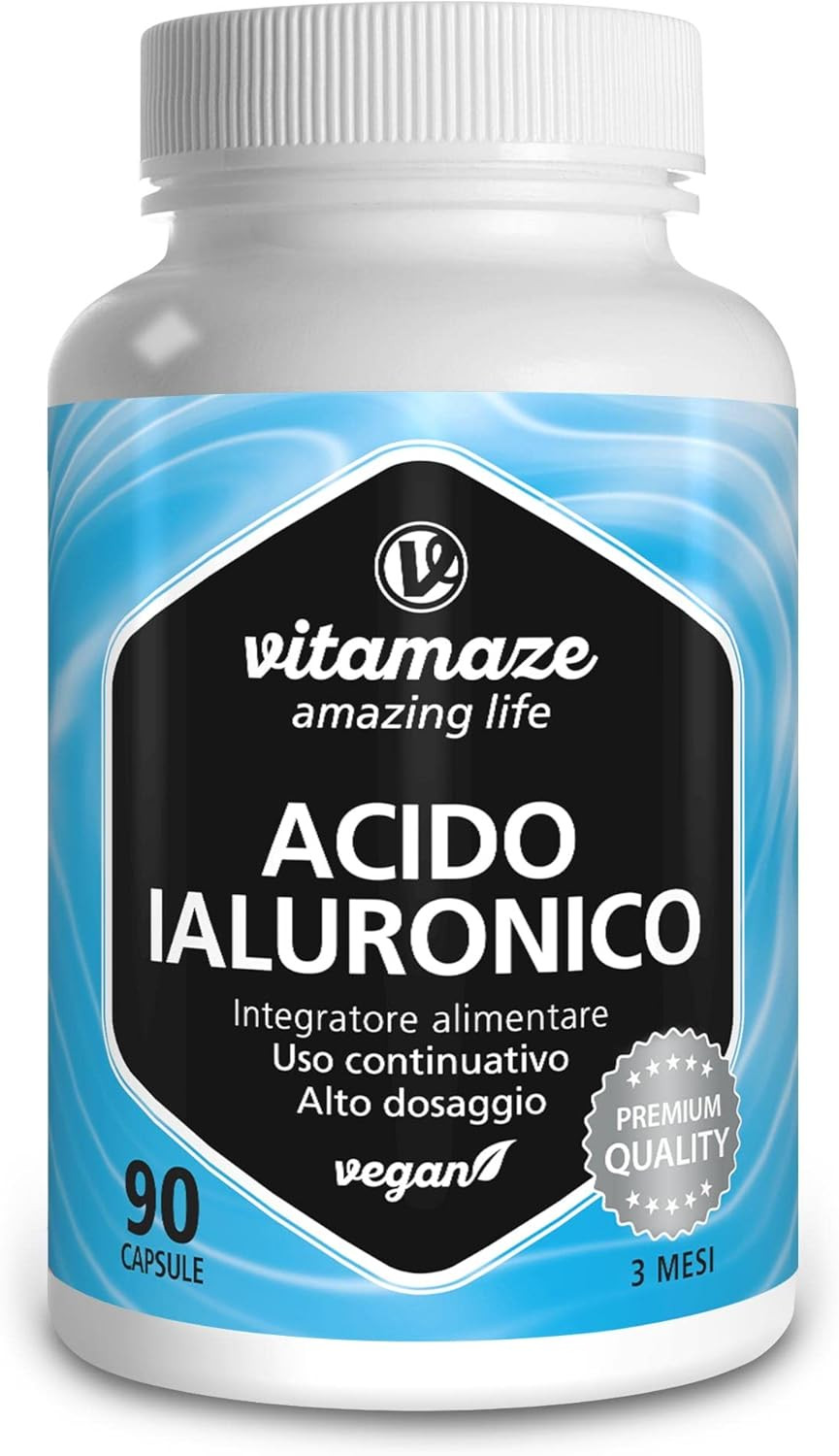 Vitamaze® Acido Ialuronico Puro Ad Alto Dosaggio 300 Mg per Capsula Vegan, 90 Ca